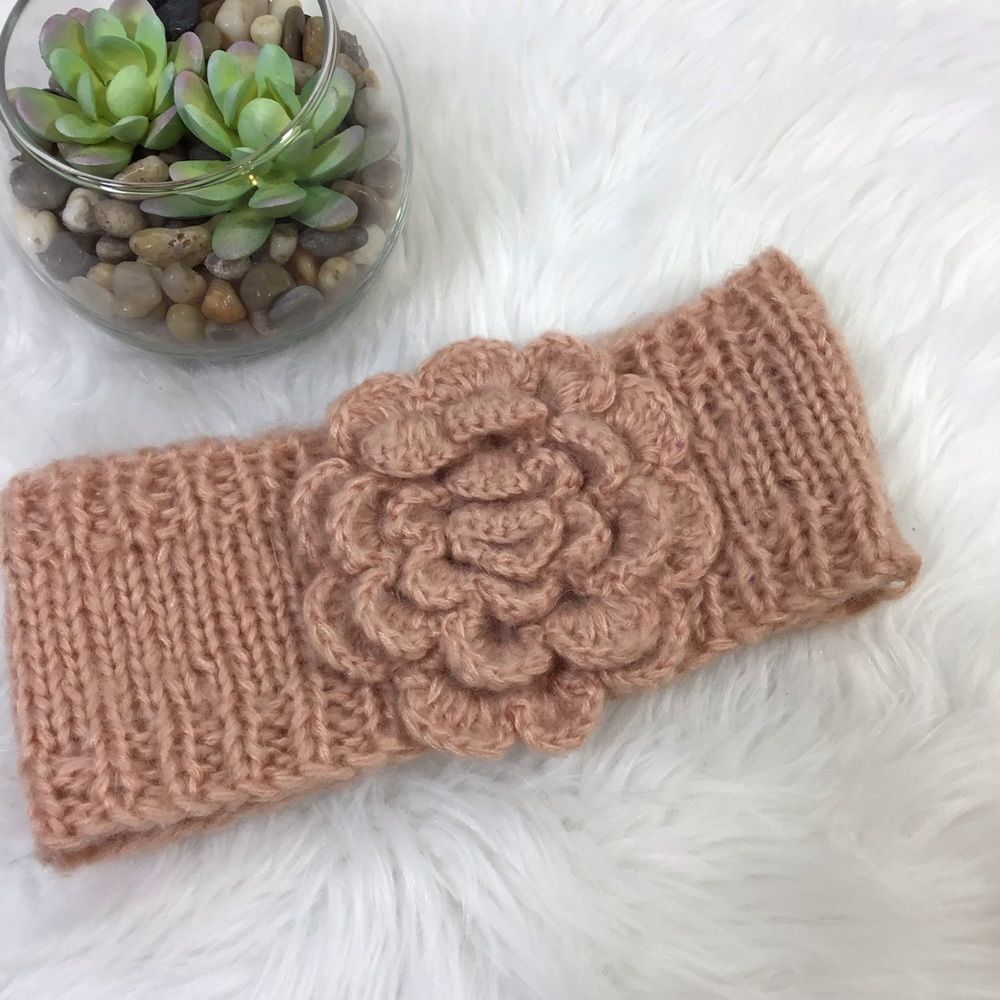 San Diego Hat Co. Crochet Knit Pink Rosette Headband